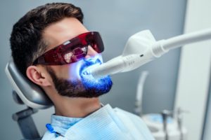 Man undergoing teeth whitening process to remove stains dentists in Manhattan New York